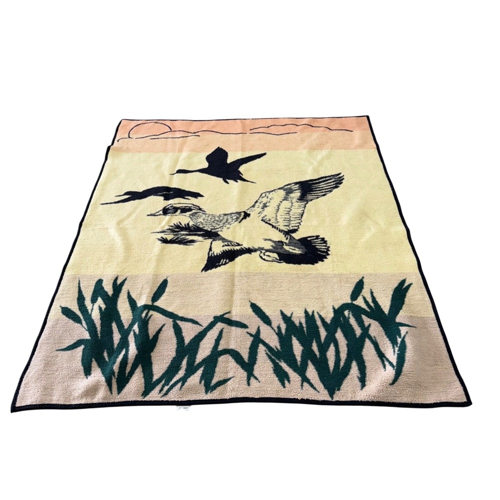 Vintage OWEN Mallard Duck Hunting Blanket Reversible Cabin Lodge Acrylic Mexico